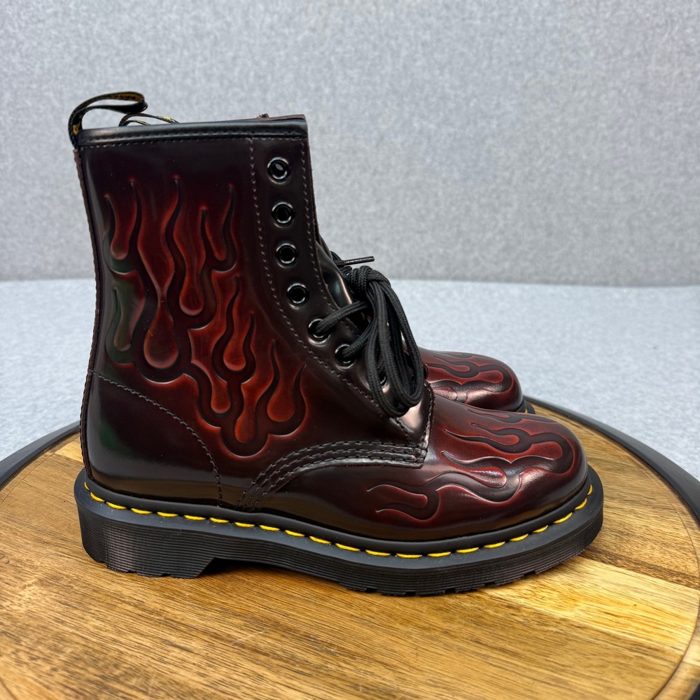 Dr. Martens 1460 Inferno Flame Embossed Cherry Red Arcadia Leather Boots Size 6